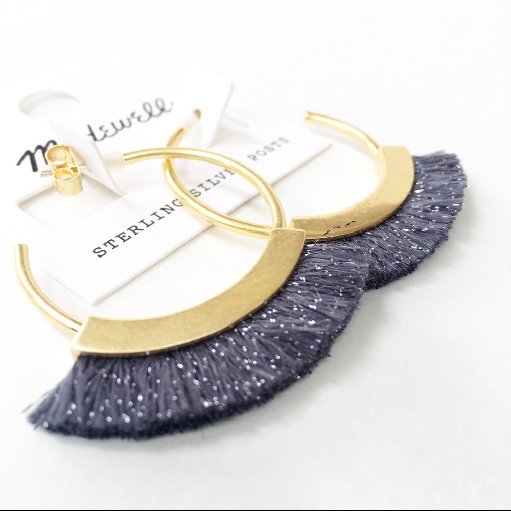 MADEWELL Fringe Hoop Earrings-Hematite Lurex-New - Picture 5 of 6